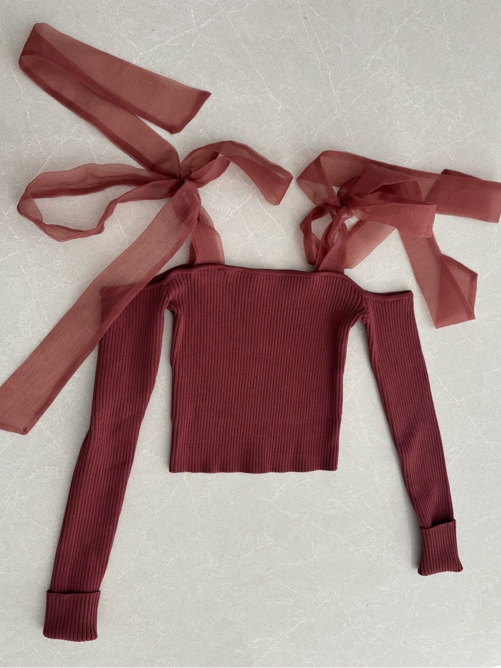 Equipment Femme Ribbed Knit Sweater Tie Ribbon Burgundy Maroon Size Large Luxe